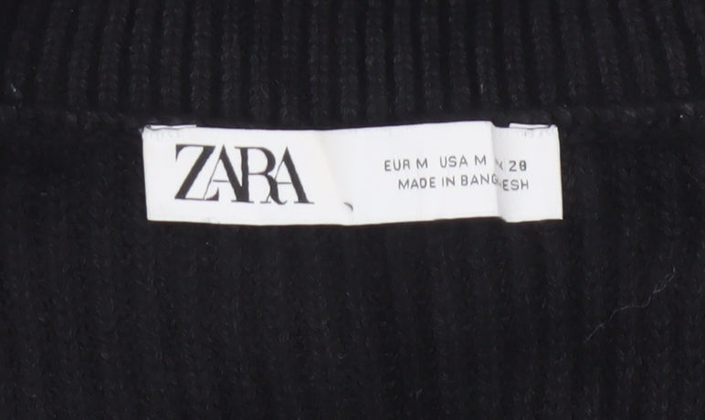 Zara Women Black UK 12 Cable-Knit V-Neck Sleeveless Jumper Vest