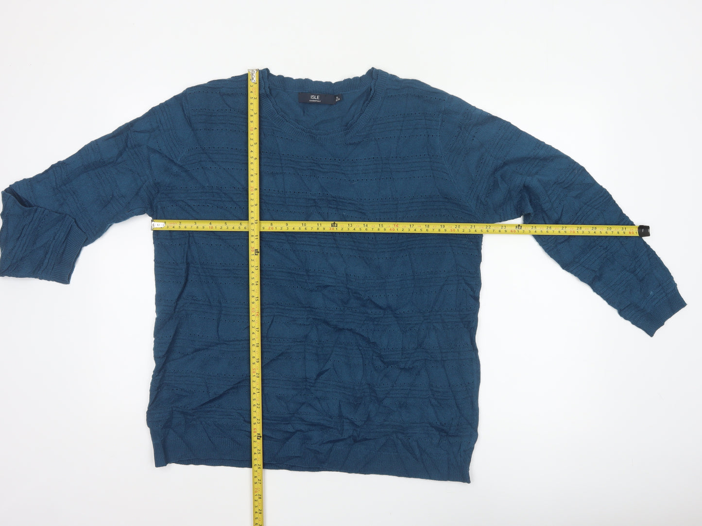 Isle Essentials Women’s Blue Size 24 Textured Knit Pullover Jumper