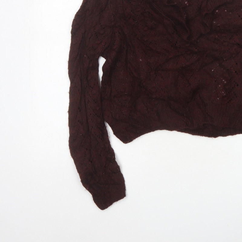 Zara Women Brown M Cable Knit Ruffle Roll Neck Jumper