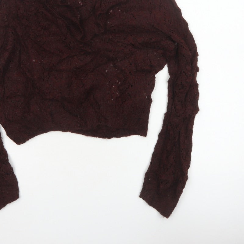 Zara Women Brown M Cable Knit Ruffle Roll Neck Jumper