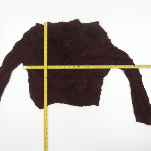 Zara Women Brown M Cable Knit Ruffle Roll Neck Jumper