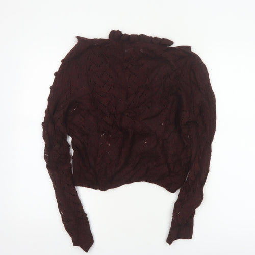 Zara Women Brown M Cable Knit Ruffle Roll Neck Jumper
