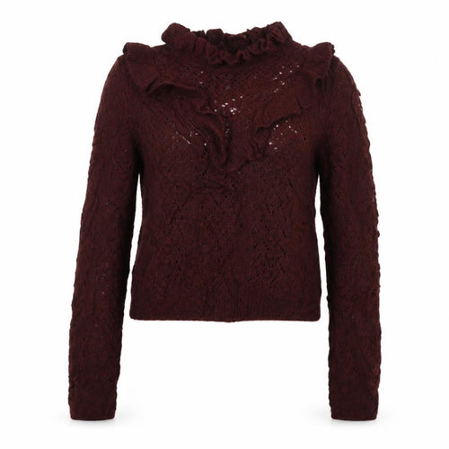 Zara Women Brown M Cable Knit Ruffle Roll Neck Jumper