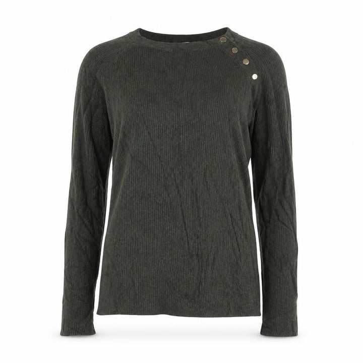 H&M Women Green Size S Rib Knit Mock Neck Button Jumper