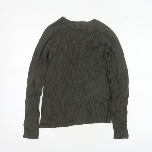 H&M Women Green Size S Rib Knit Mock Neck Button Jumper