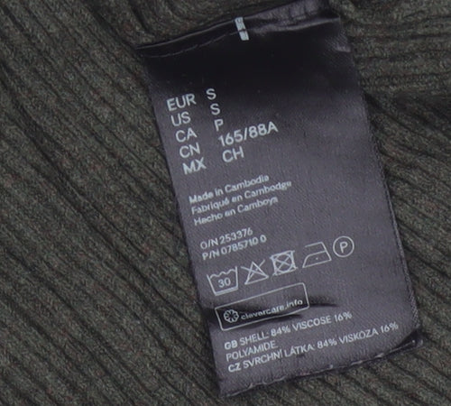 H&M Women Green Size S Rib Knit Mock Neck Button Jumper