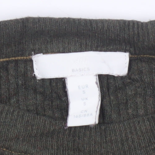 H&M Women Green Size S Rib Knit Mock Neck Button Jumper