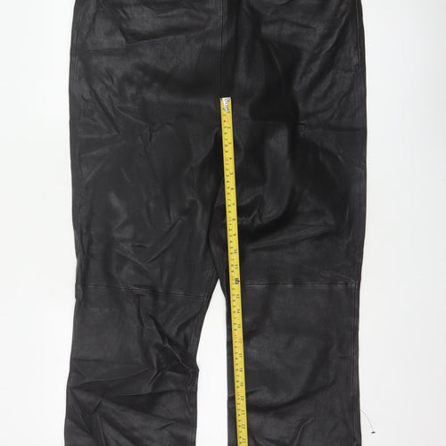 Autograph Women’s Black Leather Straight Trousers UK 20 High Rise