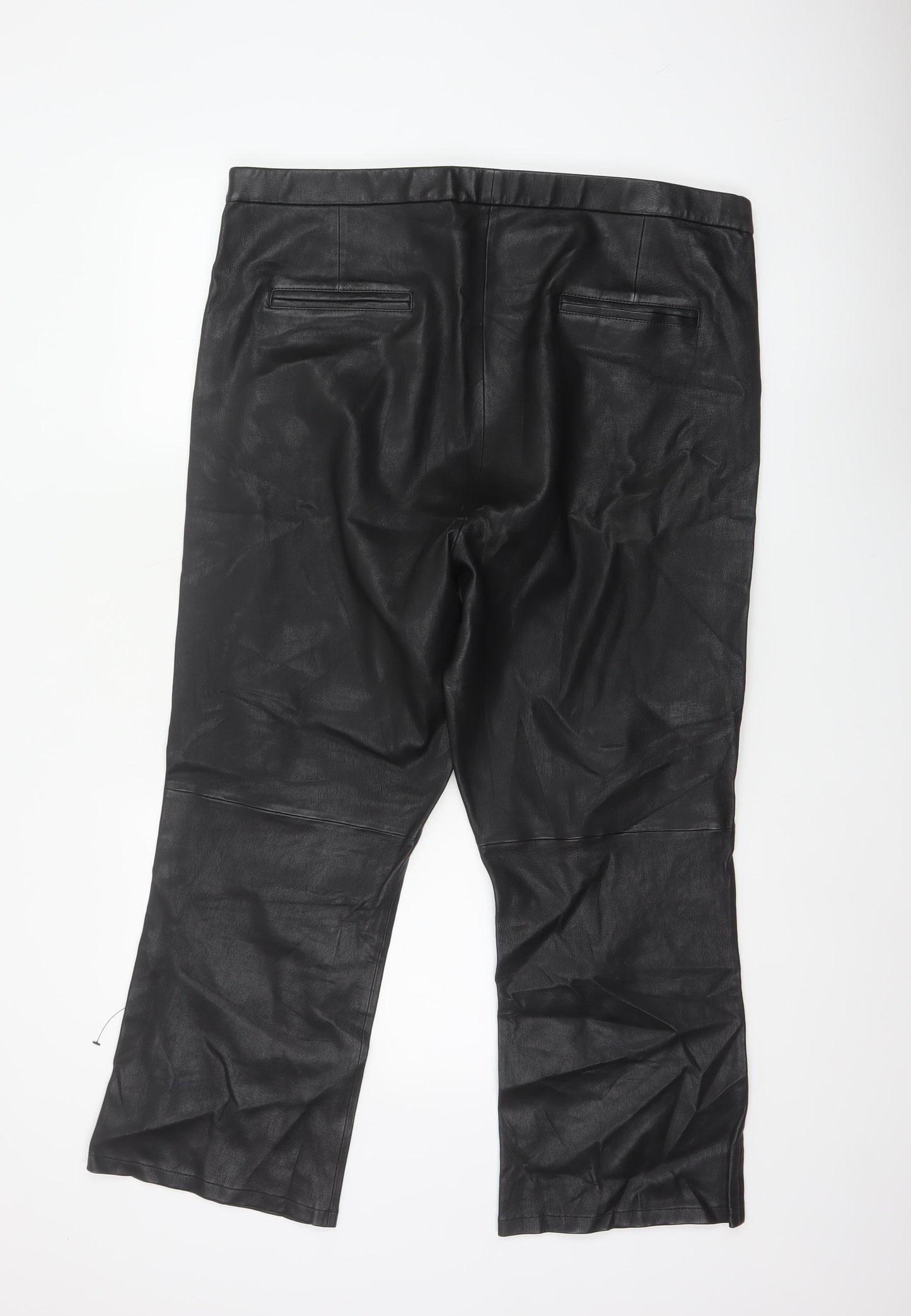 Autograph Women’s Black Leather Straight Trousers UK 20 High Rise