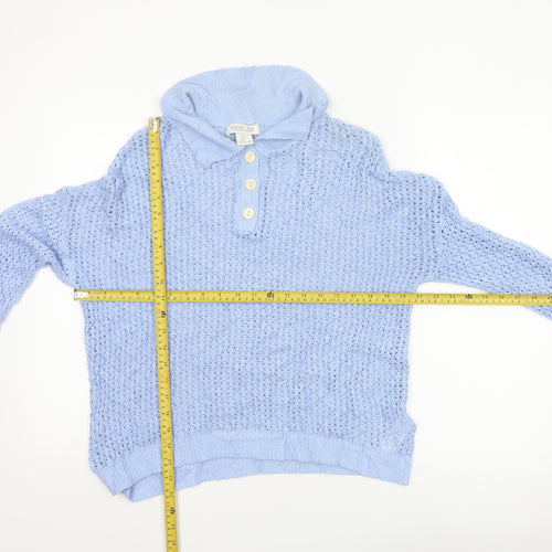 Rachel Zoe Women’s Blue L Open Knit Cowl Neck Henley Jumper