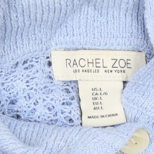 Rachel Zoe Women’s Blue L Open Knit Cowl Neck Henley Jumper