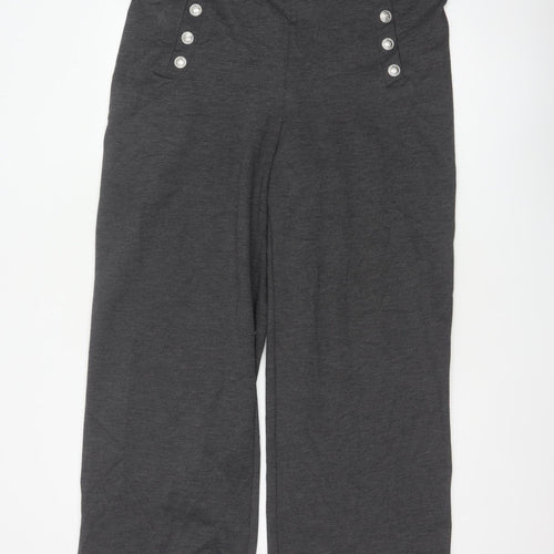 H&M Women Grey UK 18 Wide-Leg Sailor Button Trousers