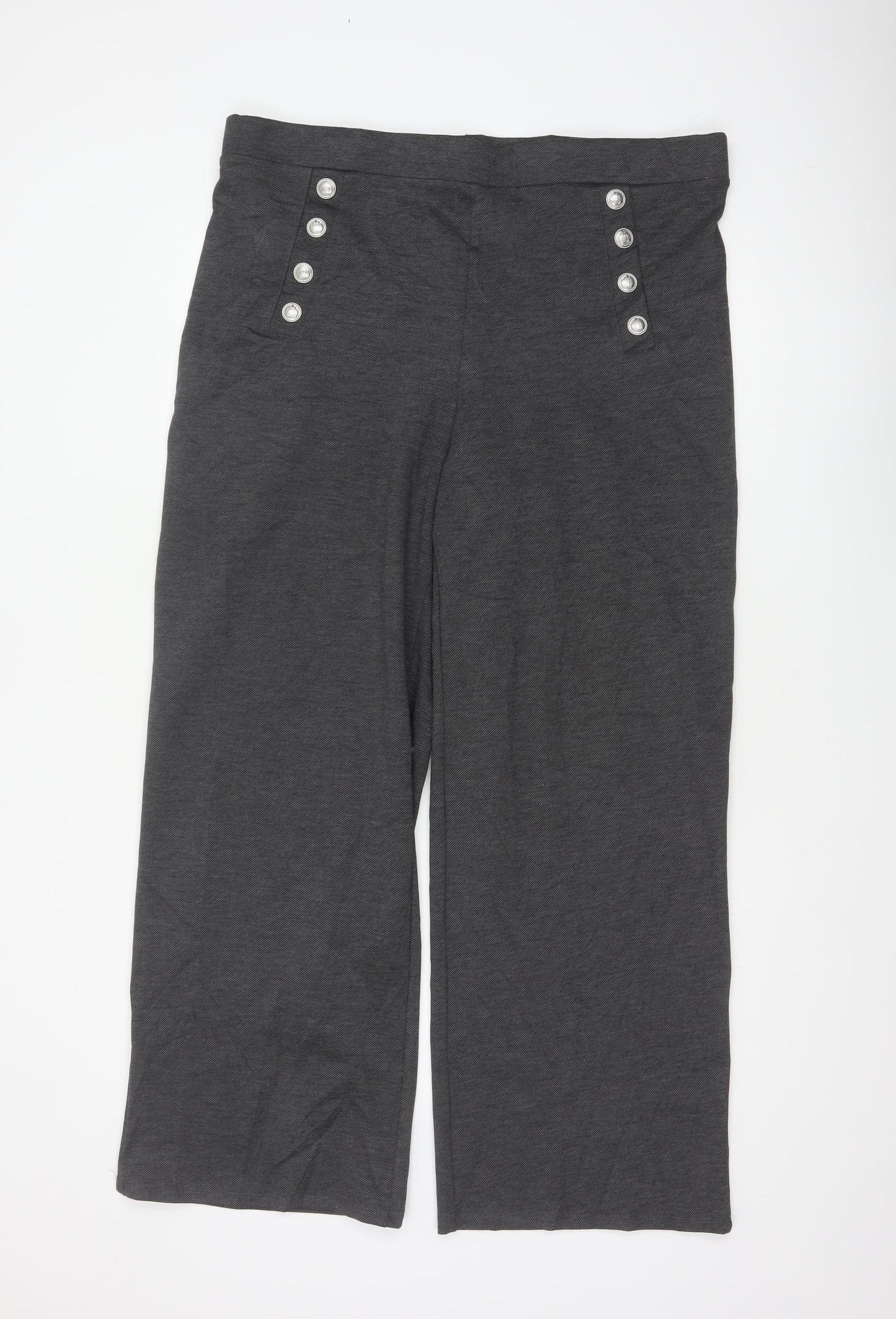 H&M Women Grey UK 18 Wide-Leg Sailor Button Trousers