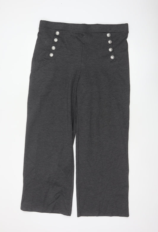 H&M Women Grey UK 18 Wide-Leg Sailor Button Trousers