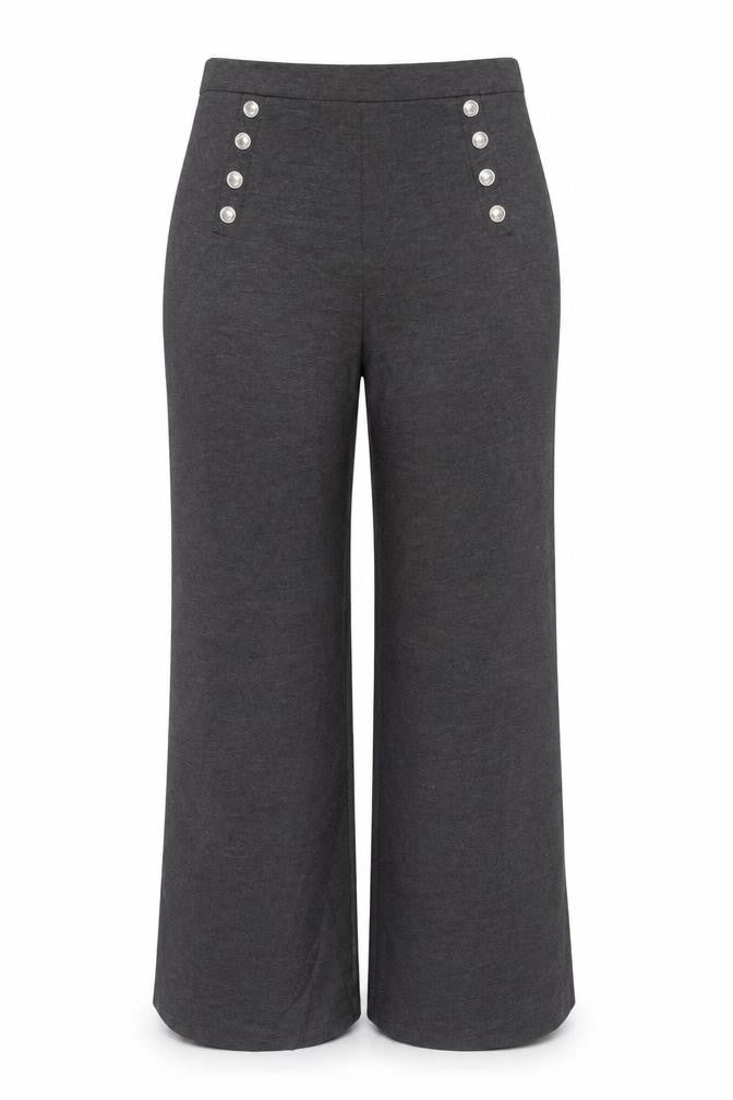 H&M Women Grey UK 18 Wide-Leg Sailor Button Trousers