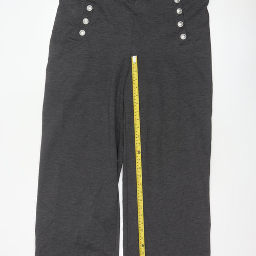 H&M Women Grey UK 18 Wide-Leg Sailor Button Trousers