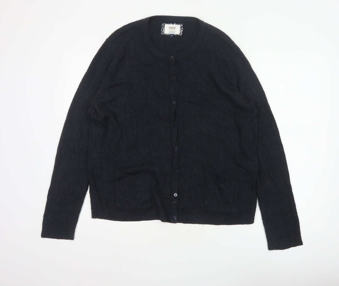 Maine Women’s Black Size 20 Cable Knit Button Cardigan with Pockets