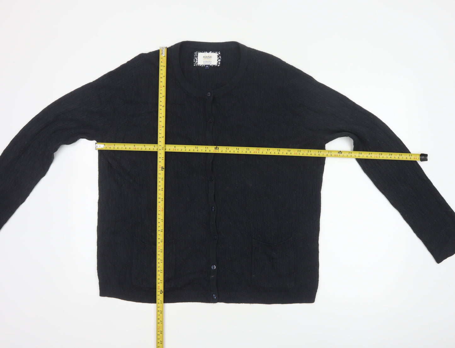 Maine Women’s Black Size 20 Cable Knit Button Cardigan with Pockets