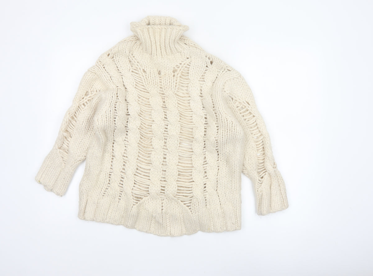 Additional front view of Zara Women Ivory L Cable Knit Roll Neck Chunky Jumper
