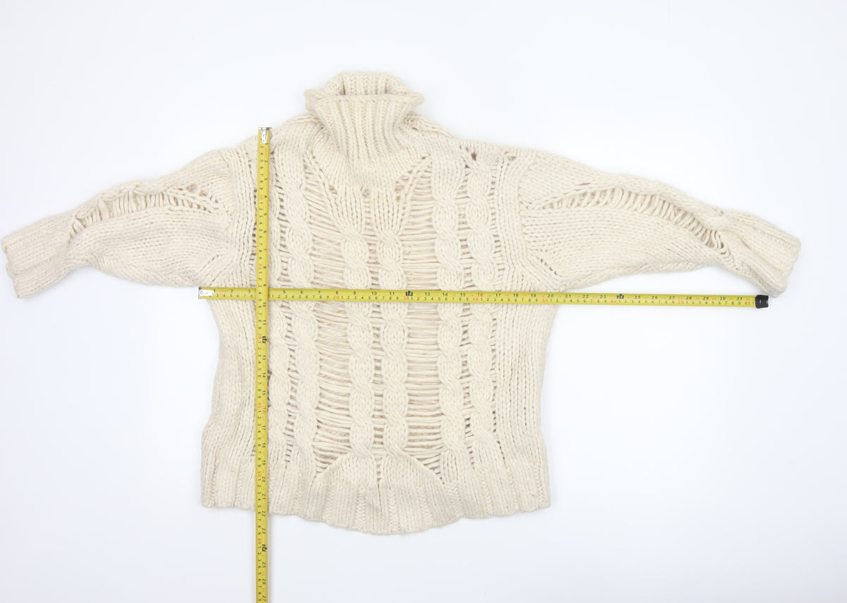 Back view of Zara Women Ivory L Cable Knit Roll Neck Chunky Jumper