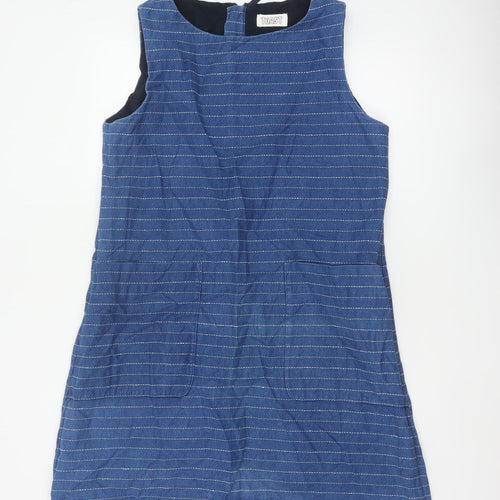 Toast Women’s Blue Striped UK 14 A-Line Pinafore Dress Linen Cotton