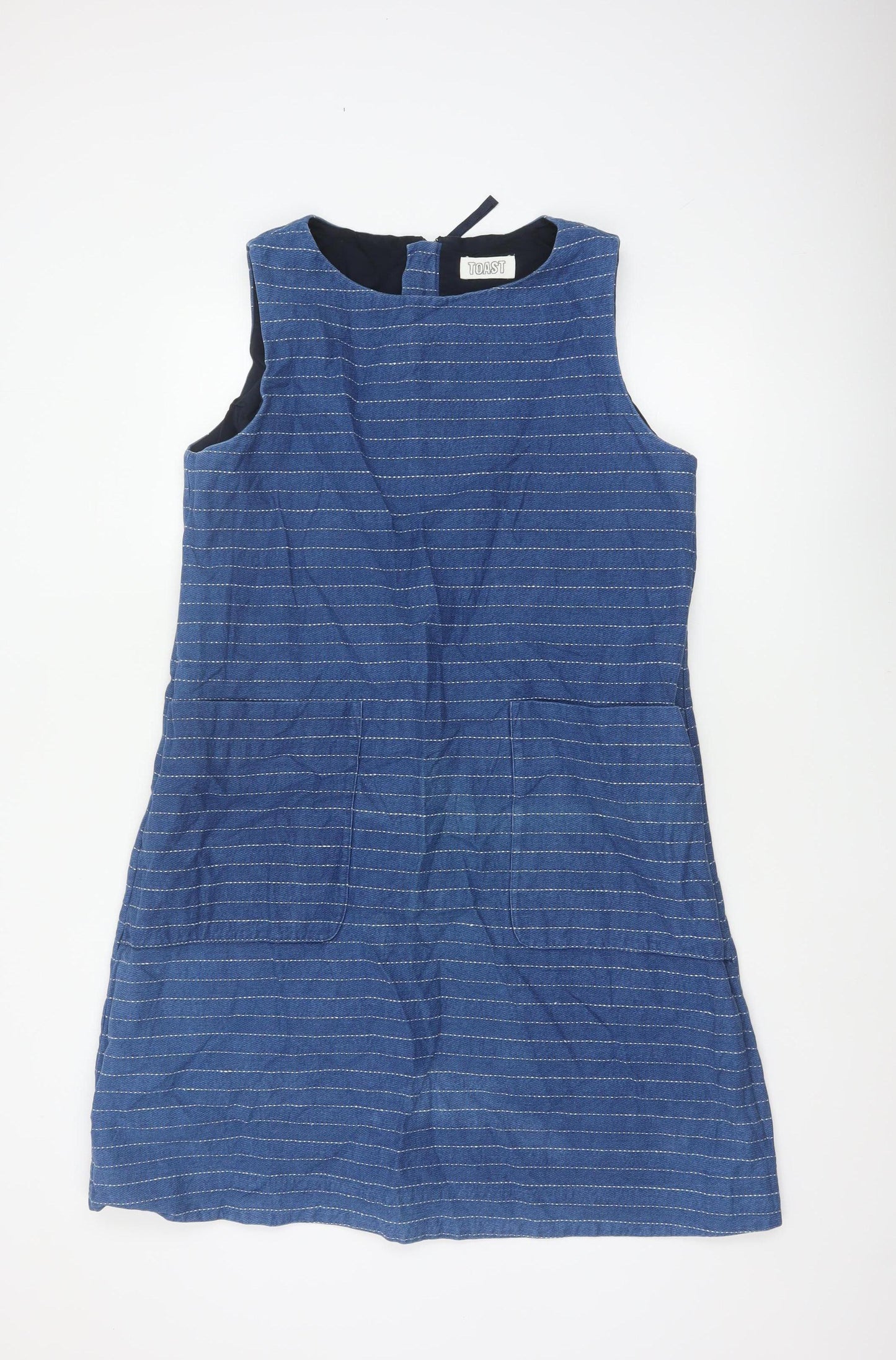 Toast Women’s Blue Striped UK 14 A-Line Pinafore Dress Linen Cotton