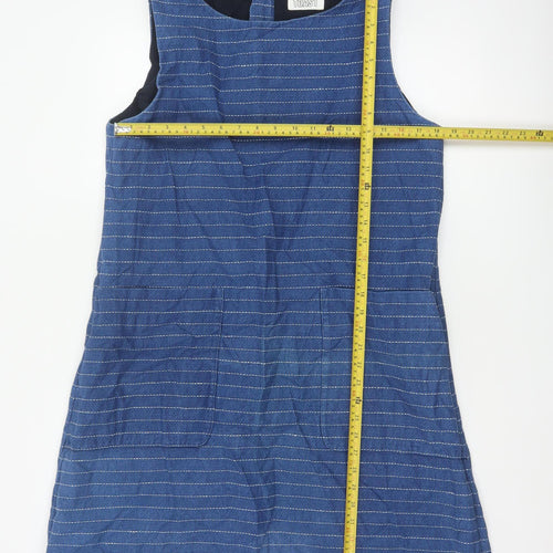Toast Women’s Blue Striped UK 14 A-Line Pinafore Dress Linen Cotton