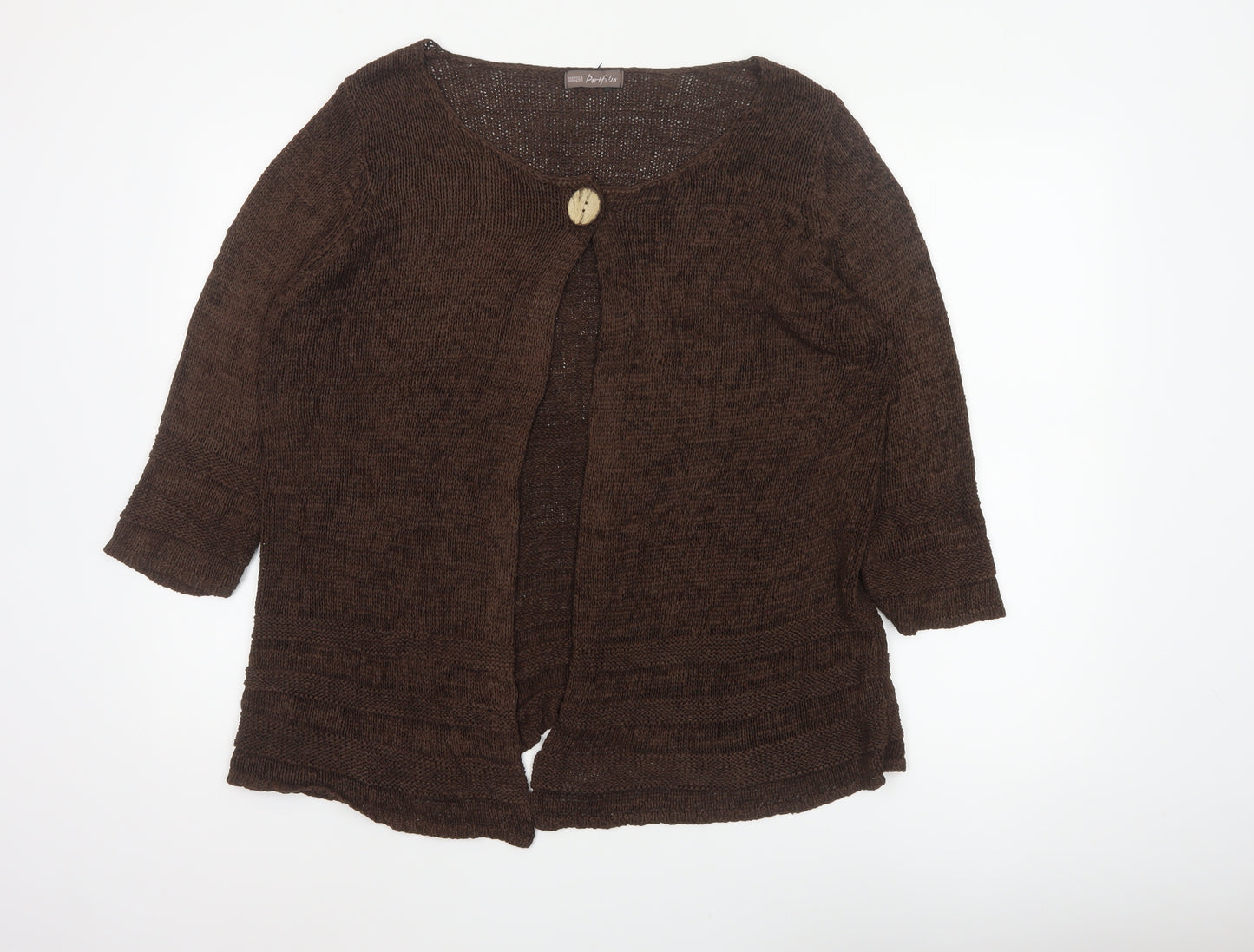 Marks & Spencer Women Brown UK 16 Open Knit Button Cardigan