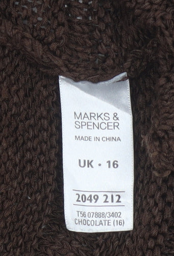 Marks & Spencer Women Brown UK 16 Open Knit Button Cardigan