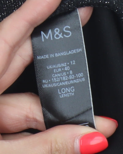 M&S Women’s Black Sparkle Slim Trousers UK 12 Long Stretch