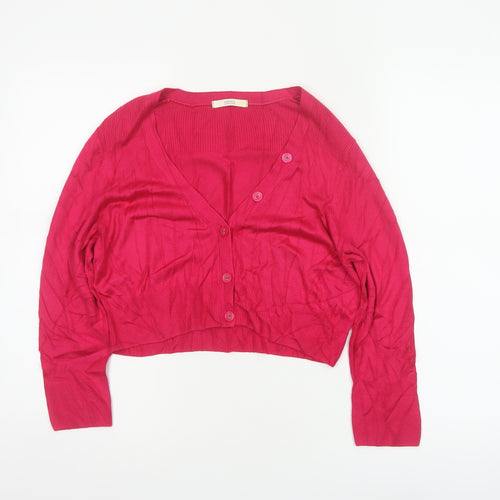 Marks and Spencer Women Pink UK 14 V-Neck Button Knit Cardigan