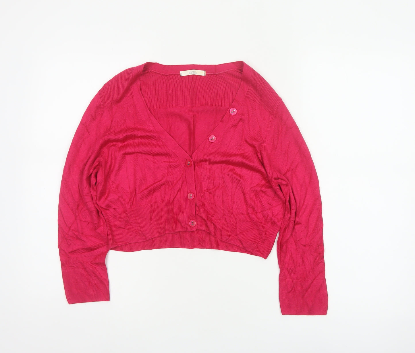 Marks and Spencer Women Pink UK 14 V-Neck Button Knit Cardigan
