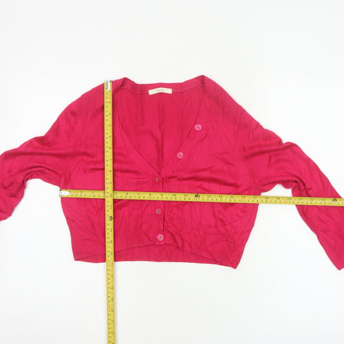 Marks and Spencer Women Pink UK 14 V-Neck Button Knit Cardigan