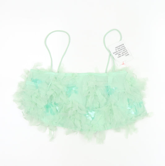 ASOS Edition Women Green UK 6 Cropped Sequin Ruffle Strappy Tank Top