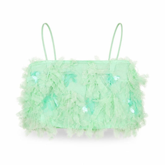ASOS Edition Women Green UK 6 Cropped Sequin Ruffle Strappy Tank Top