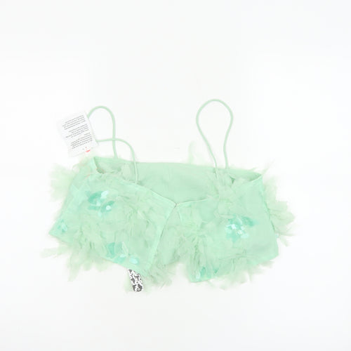 ASOS Edition Women Green UK 6 Cropped Sequin Ruffle Strappy Tank Top