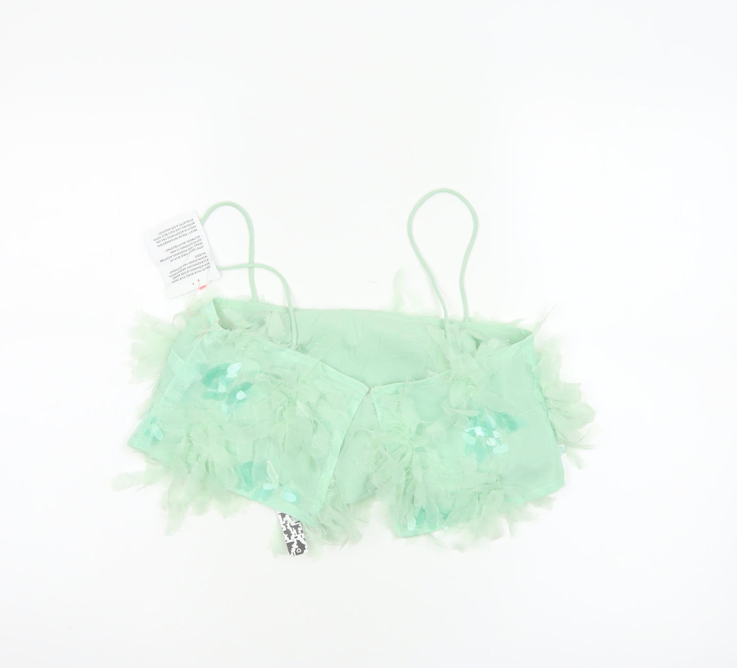 ASOS Edition Women Green UK 6 Cropped Sequin Ruffle Strappy Tank Top