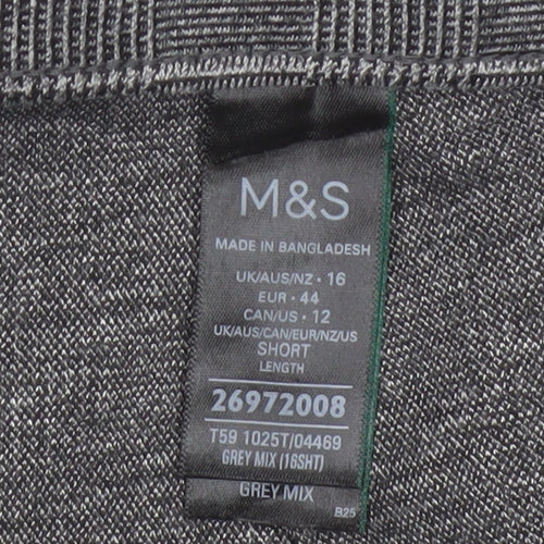 Marks & Spencer Women Grey Mix Size 16 Short Tapered Stretch Trousers