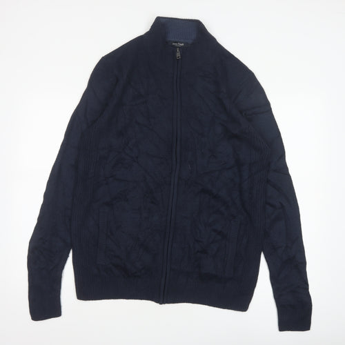 James Pringle Men’s Blue L Full Zip Cable Knit High Neck Jumper