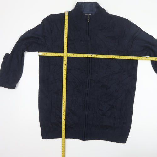 James Pringle Men’s Blue L Full Zip Cable Knit High Neck Jumper