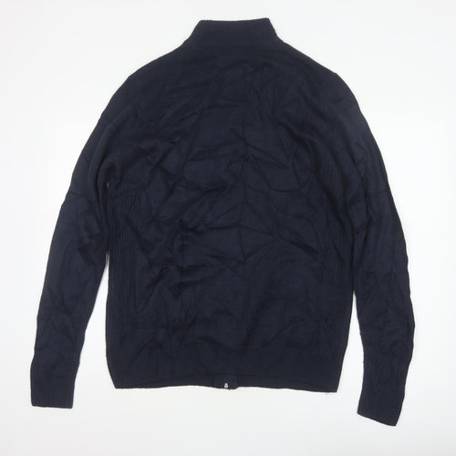 James Pringle Men’s Blue L Full Zip Cable Knit High Neck Jumper