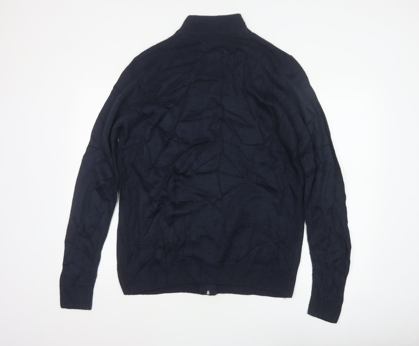James Pringle Men’s Blue L Full Zip Cable Knit High Neck Jumper