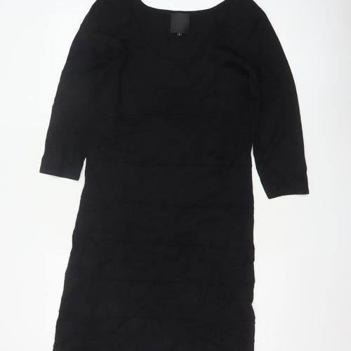 Gestuz Women Black M Knee Length Sheath Knit 3/4 Sleeve Dress