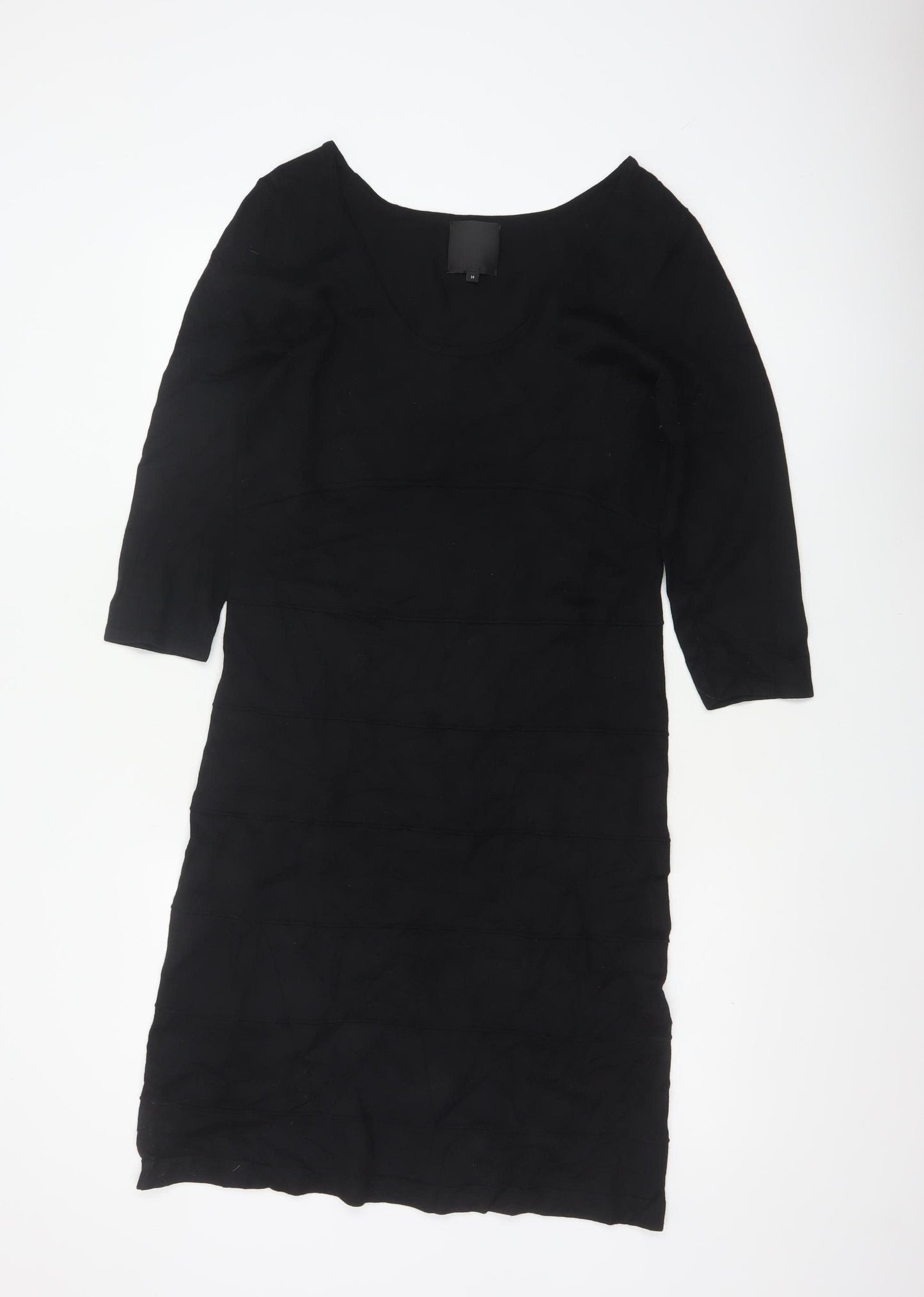 Gestuz Women Black M Knee Length Sheath Knit 3/4 Sleeve Dress