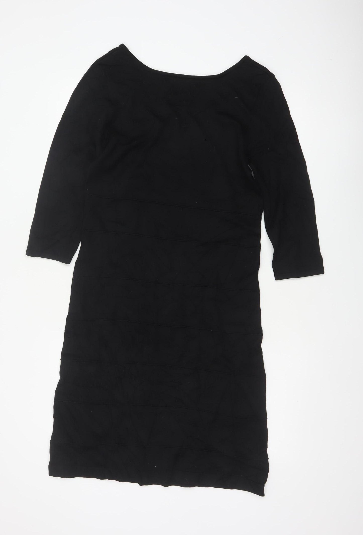 Gestuz Women Black M Knee Length Sheath Knit 3/4 Sleeve Dress