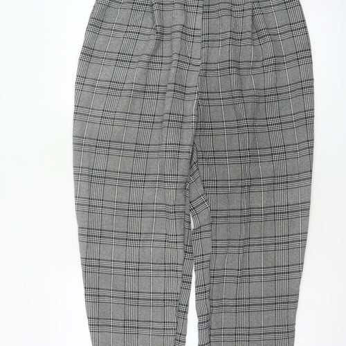 H&M Women’s Grey Check Paperbag Tapered Trousers UK 14
