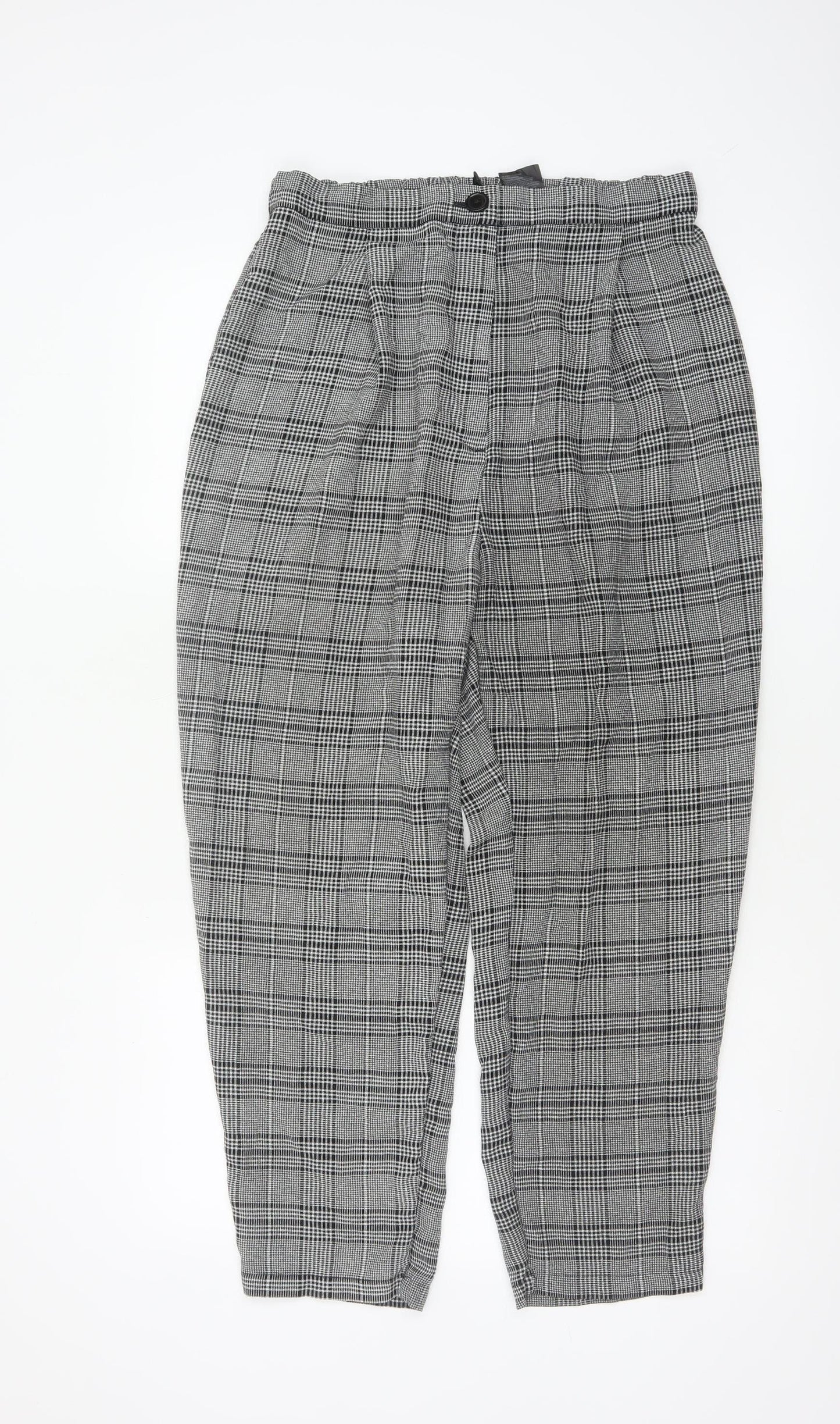 H&M Women’s Grey Check Paperbag Tapered Trousers UK 14