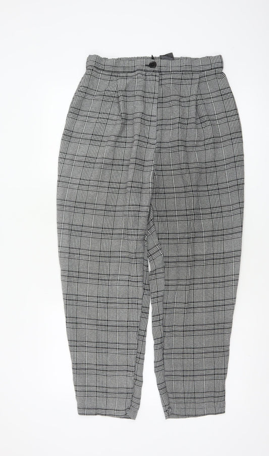 H&M Women’s Grey Check Paperbag Tapered Trousers UK 14