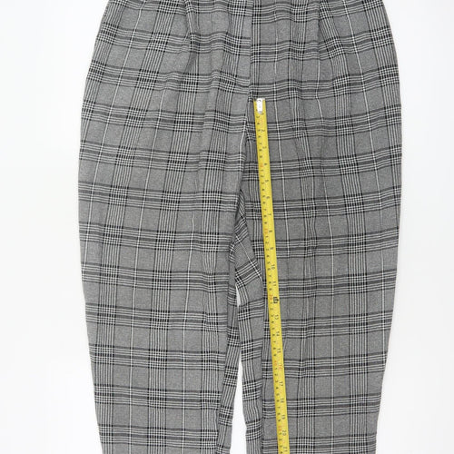 H&M Women’s Grey Check Paperbag Tapered Trousers UK 14