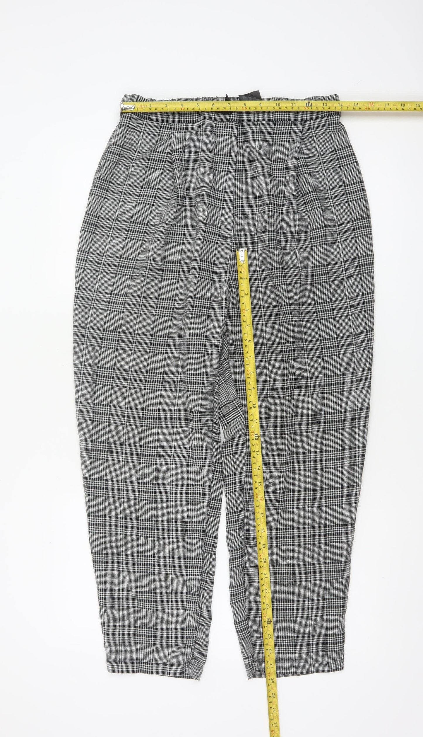 H&M Women’s Grey Check Paperbag Tapered Trousers UK 14